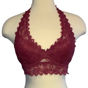 Victoria’s Secret PINK - Maroon Floral Lace Halter Bralette